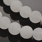 Jade blanc naturel perles rondes brins, mat, 8mm, Trou: 1mm, Environ 48 pcs/chapelet, 15.3 pouce