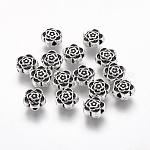 Abalorios de aleación de estilo tibetano, sin plomo y cadmio, flor, ideal para hacer regalos del día de la madre, plata antigua, aproximamente 7 mm de diámetro, 4 mm de espesor, agujero: 1 mm