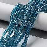 Chapelets de perles en verre électroplaqué, de couleur plaquée ab , facettes rondelle, bleu cadet, 3.5~4x2.5~3mm, Trou: 0.5mm, Environ 123~127 pcs/chapelet, 13.39 pouce ~ 13.78 pouces (34 cm ~ 35 cm)