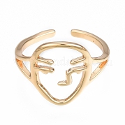 Brass Abstract Face Open Cuff Ring RJEW-T001-87G