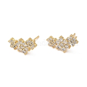 Серьги-гвоздики в виде сердечек из латуни с фианитами EJEW-D061-50G