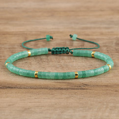 Pulseras trenzadas con cuentas de aventurina verde natural, Pulseras ajustables para mujer, diámetro interior: 16 cm, grano: 4~4.5x2~2.5 mm