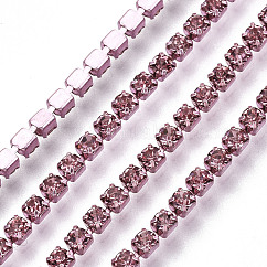 Électrophorèse fer strass strass chaînes, strass chaînes de tasse, avec bobine, rose clair, ss6.5, 2~2.1mm, environ 10 yards / rouleau
