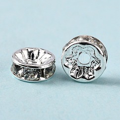 Grade ottone a strass distanziatore perline, colore argento placcato, cadmio & nichel &piombo libero, rondelle, cirstallo, 8x3.8mm, Foro: 1.5 mm