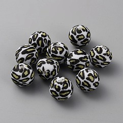 Cuentas focales redondas con estampado de leopardo de silicona de calidad alimentaria, diy collares de enfermería haciendo, caqui claro, 15mm, agujero: 2.5 mm