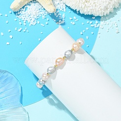 Armbänder aus natürlichen Süßwasserzuchtperlen und Messingperlen für Damen&nbsp;BJEW-JB13745