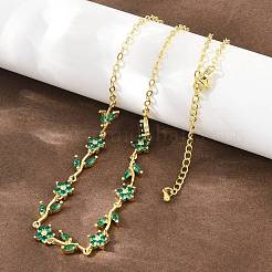 Collane a catena con maglie a forma di fiore e pavé di zirconi cubici in ottone&nbsp;KK-CBA4547-18G-03