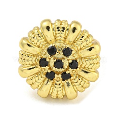 Anelli per polsini aperti da donna con fiore in micro pavè di zirconi cubici in ottone placcato a cremagliera&nbsp;RJEW-Z042-02G-01