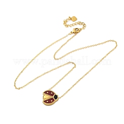 Colliers à chaîne en acier inoxydable 304 avec pendentif coccinelle en émail rouge foncé pour femmes&nbsp;NJEW-U032-07G-01