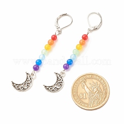 Jade de malaisie naturel avec boucles d'oreilles longues à levier en alliage de lune&nbsp;EJEW-JE04909-03