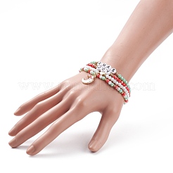 4 Stück 4 Stil Glasstretch-Armbänder mit Wort-Weihnachtsfreude-Acrylperlen&nbsp;BJEW-TA00126