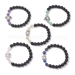 Pulseras elásticas de cuentas de roca de lava natural y piedras preciosas mixtas&nbsp;BJEW-JB12869