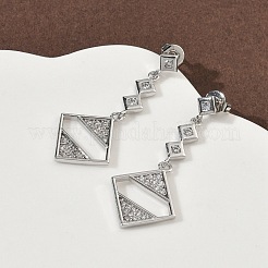 Rhombus Messing Micro Pave klare Zirkonia Ohrstecker&nbsp;EJEW-F383-10P