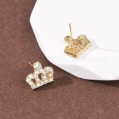 Orecchini a bottone con corona in ottone micro pavé di zirconi cubici trasparenti&nbsp;EJEW-H178-13G