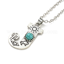 Lettre a ~ z en alliage plaqué argent antique avec colliers à pendentif turquoise synthétique&nbsp;NJEW-G080-01J