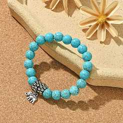 Gefärbt synthetischen howlite Elefanten Stretch-Armbänder&nbsp;BJEW-JB01338