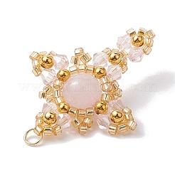 Pendenti con perline di quarzo rosa naturale e vetro e ottone&nbsp;PALLOY-MZ00266-03