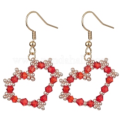 Pendientes colgantes de corazón con cuentas de vidrio y pasadores de acero inoxidable 304&nbsp;EJEW-JE05328