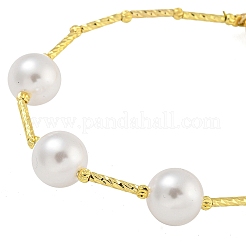 Bracciali in ottone con perline rotonde placcati a cremagliera per le donne&nbsp;BJEW-B106-24G