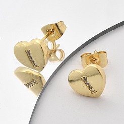 Orecchini a bottone con micro pavé di zirconi chiari in ottone placcato cremagliera&nbsp;EJEW-K299-01G-I