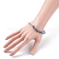 Bracciale con perline rotonde in diaspro blu naturale con catena barbazzale per uomo donna&nbsp;BJEW-TA00048-03