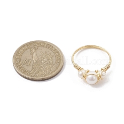 Anello aperto con perle d'acqua dolce coltivate naturali avvolte in filo di rame&nbsp;RJEW-JR00631-01