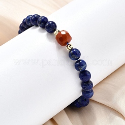 Natürliche Lapislazuli-Rundperlen und Stretch-Armbänder mit südroten Achatperlen&nbsp;BJEW-Z101-01