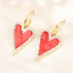 Orecchini a cerchio a forma di cuore in ottone con micro pavé di zirconi cubici trasparenti per San Valentino&nbsp;EJEW-Z164-10G-01