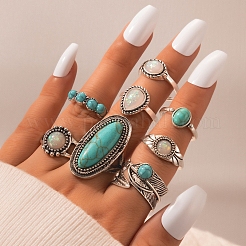 8 Stück 8 Stile Retro-Fingerringe aus Legierung&nbsp;BOHO-PW0001-014