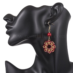 Handgefertigte Ohrhänger aus Glasperlen mit Blumenmotiv&nbsp;EJEW-MZ00679-02
