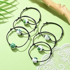 Bracelets de perles tressés ronds en bois de la Saint-Patrick&nbsp;BJEW-JB09595