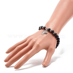 Bracciale tondo opaco con perline in pietra nera sintetica&nbsp;BJEW-JB06963