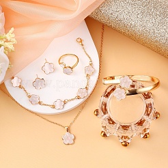 Bracciali a polsino in lega acrilica con fiori e bracciali a maglie e orecchini a bottone e collane con pendenti e anelli&nbsp;WG72368-02