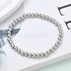 Pulseras elásticas con cuentas redondas de latón para hombres y mujeres&nbsp;BJEW-B148-05B-P
