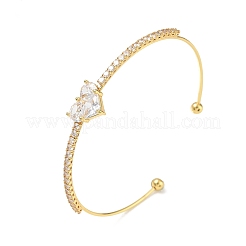 Bracelets de manchette en laiton avec micro-pavé de zircone cubique transparent&nbsp;KK-D112-04G
