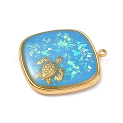 Pendentifs en résine époxy en acier inoxydable 304 avec coquillage naturel et paillettes à l'intérieur&nbsp;STAS-L026-17G-H03