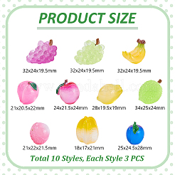30 pièce de 10 styles de décorations lumineuses en résine pour présentoir de fruits&nbsp;DJEW-GA0001-74
