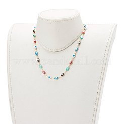 Pulseras y collares de cadena de eslabones de mal de ojo de esmalte de latón conjuntos de joyas&nbsp;SJEW-JS01185