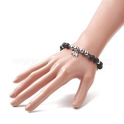 Pulseras elásticas con cuentas de hematita sintética y piedras preciosas con tema de chakra para mujer&nbsp;BJEW-JB09278