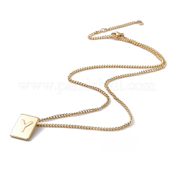 Collier pendentif rectangulaire en acier inoxydable avec lettre initiale pour hommes et femmes&nbsp;NJEW-E090-01G-25
