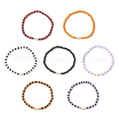 7 Stück Stretch-Armbänder mit runden Glasperlen zum Halloween-Thema&nbsp;BJEW-JB12108
