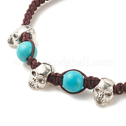 3 Uds. Ojo de tigre natural y roca de lava y pulseras de cuentas trenzadas turquesas sintéticas con cráneo de aleación&nbsp;BJEW-JB08114-02