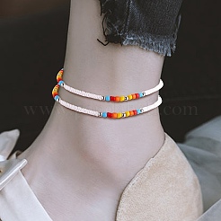 4 ensemble de bracelets et bracelets de cheville tressés en perles de verre et en acier inoxydable 303&nbsp;SJEW-SW00003-06