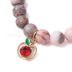 Bracelets en perles de jaspe zèbre rose naturel et breloques en forme de pomme&nbsp;SJEW-JS01307-02