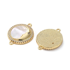 Messing Micro Pave Zirkonia flach rund mit Mondgesicht Verbindungsstück Charms&nbsp;KK-U070-07G