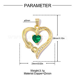 Valentinstag-Anhänger aus Messing mit grünem Zirkonia-Pavé&nbsp;KK-OY001-18G
