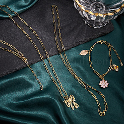 10 stücke 2 arten 304 edelstahl büroklammer ketten armbänder & halsketten sets&nbsp;SJEW-SC0001-01