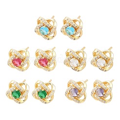 Aretes de latón con micro pavé de circonio cúbico para mujer&nbsp;KK-A305-10G