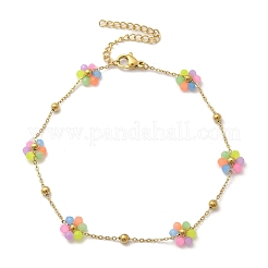 Fußkettchen aus 304 Edelstahl und Kunststein mit Gänseblümchen-Blumenkette für Damen&nbsp;AJEW-B031-01G-01