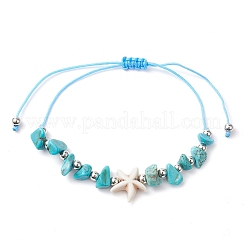3 Stück 3 Stile synthetisches Türkis & natürliches Magnesit geflochtene Seestern- & Schildkröten- & Muschelform-Perlenarmbänder für Frauen&nbsp;BJEW-JB10200